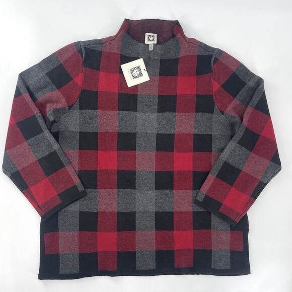 NWT Anne Klein Long Sleeve Red Sweater Womens Medium Plaid Pullover $99 MSRP - Picture 1 of 8